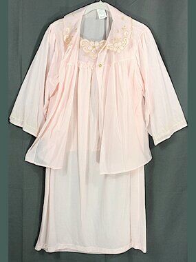 Vintage Philmaid Bed Jacket Chemise Lingerie Nighty Peignoir Set Pink M 1960s